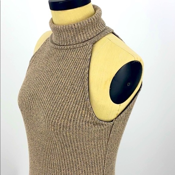 Topshop Dess nude rib turtleneck sleeveless knit bodycon dress SZ 10 - Picture 4 of 6